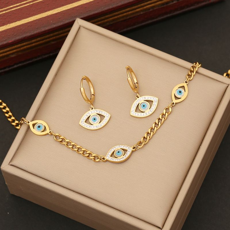 Stainless Steel 18K Gold Plated Elegant Lady Classic Style Plating Inlay Devil'S Eye Zircon Bracelets Earrings Necklace