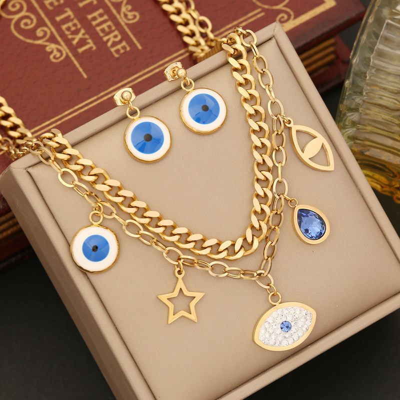 Stainless Steel 18K Gold Plated IG Style Retro Exaggerated Enamel Devil'S Eye Bracelets Earrings Necklace