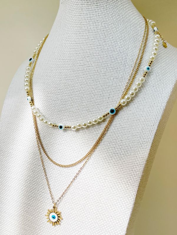 Edelstahl 304 Vergoldet Barocker Stil Überzug Sonne Auge Perle Perlen Halskette Mit Anhänger