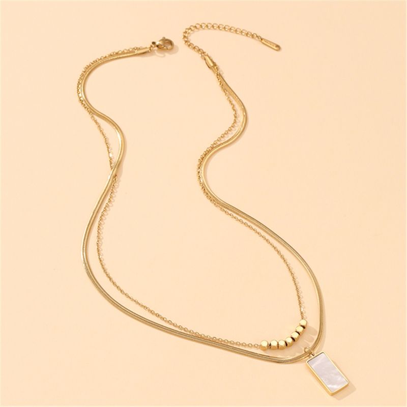 Simple Style Rectangle Titanium Steel Copper Plating Inlay Shell 18k Gold Plated Layered Necklaces