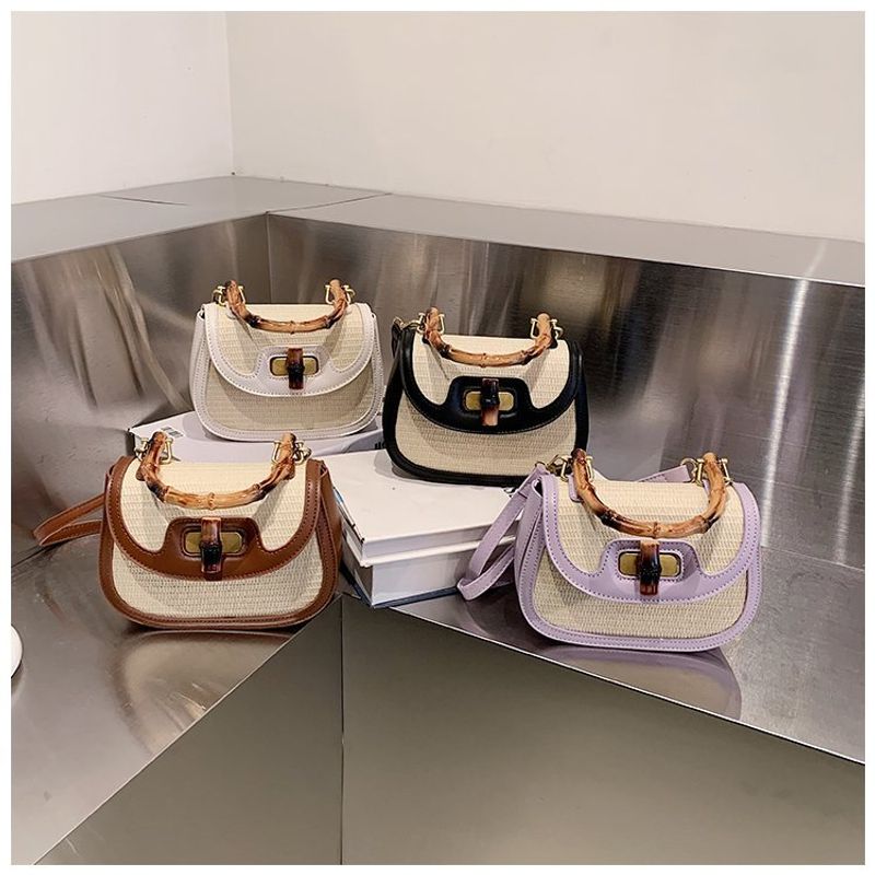 Women's Pu Leather Color Block Elegant Classic Style Square Lock Clasp Shoulder Bag Handbag Crossbody Bag