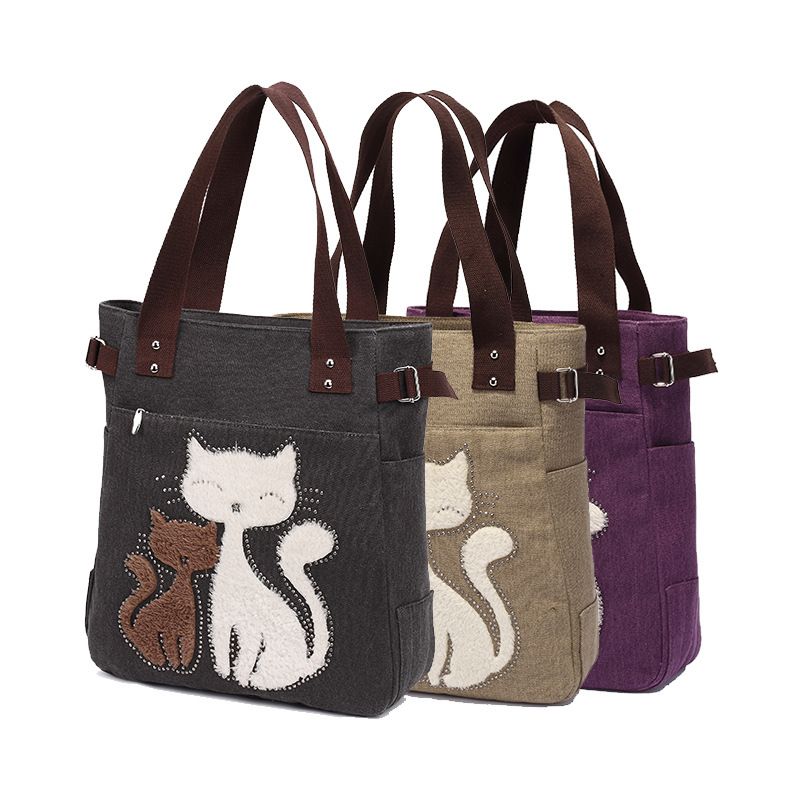 Women's Cute Cat Canvas Shopping Bags