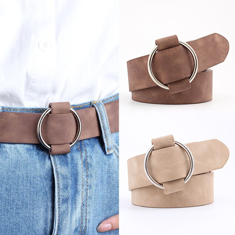 Casual Round Pu Leather Iron Women'S Leather Belts