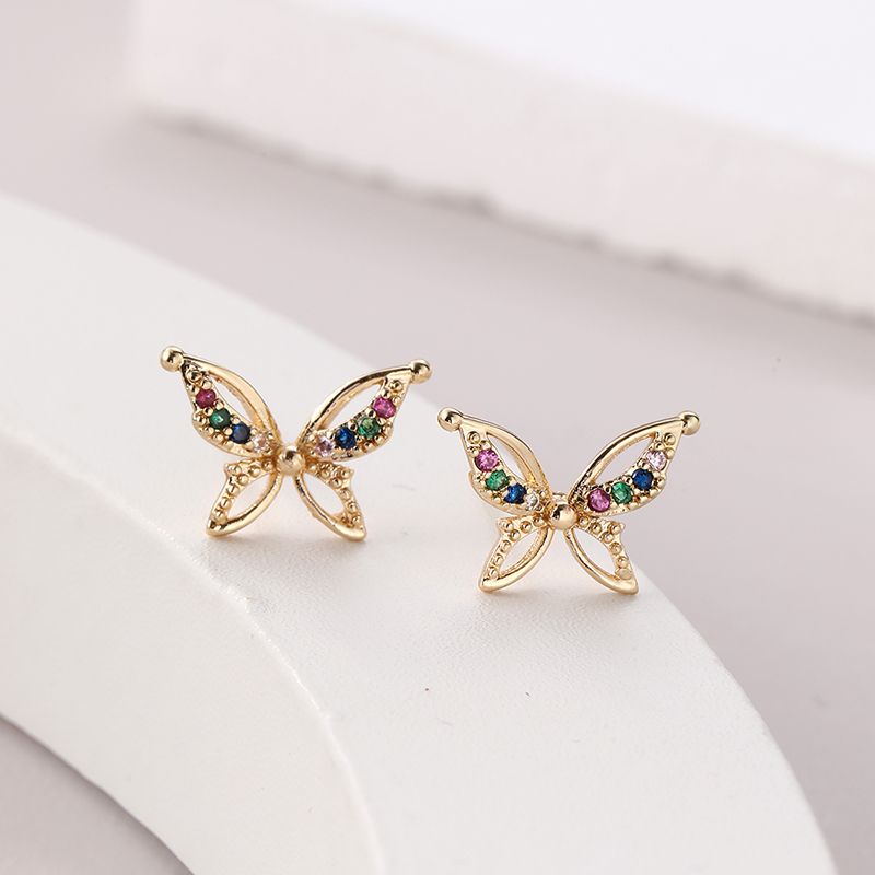 1 Pair Elegant Butterfly Inlay Copper Zircon Ear Studs