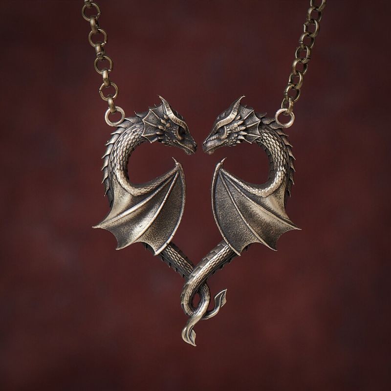 Retro Cool Style Heart Shape Dragon Alloy Plating Unisex Necklace
