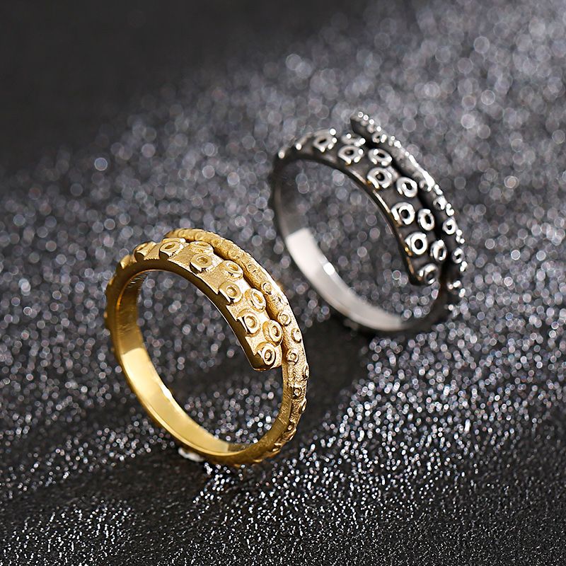 Retro Punk Solid Color Stainless Steel 18K Gold Plated Men'S Rings
