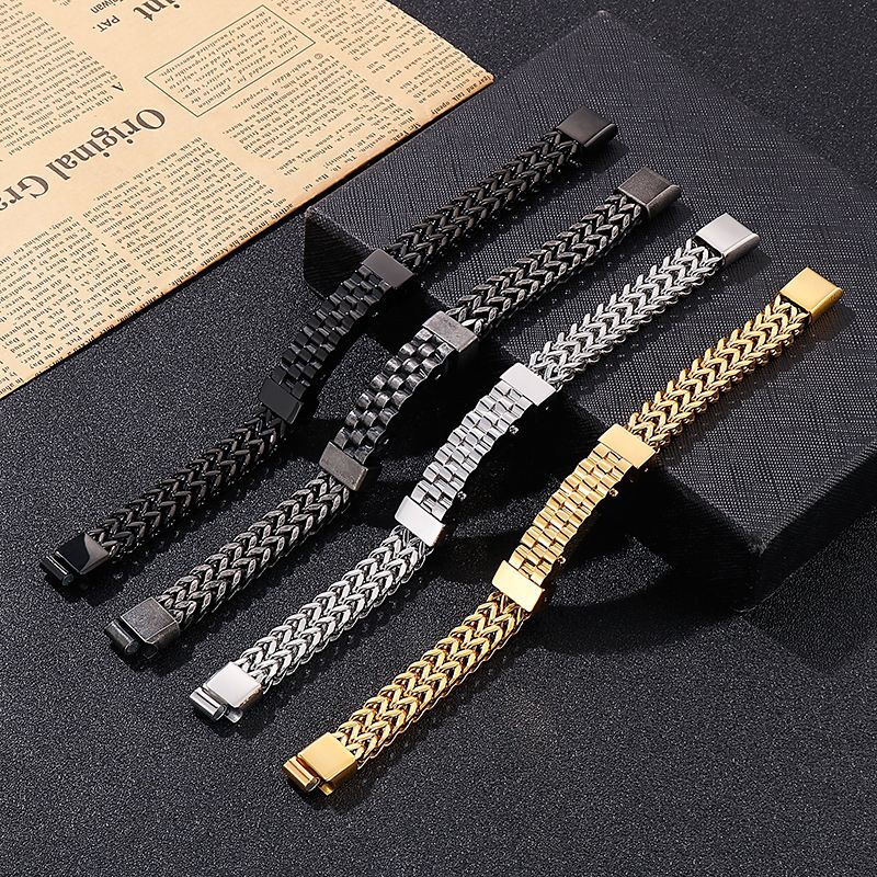 Hip-Hop Rock Solid Color Titanium Steel Plating 18K Gold Plated Men'S Bracelets