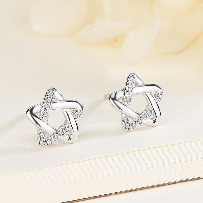 1 Paire Style Simple Star Placage Incruster Argent Sterling Diamant Artificiel Des Boucles D'oreilles