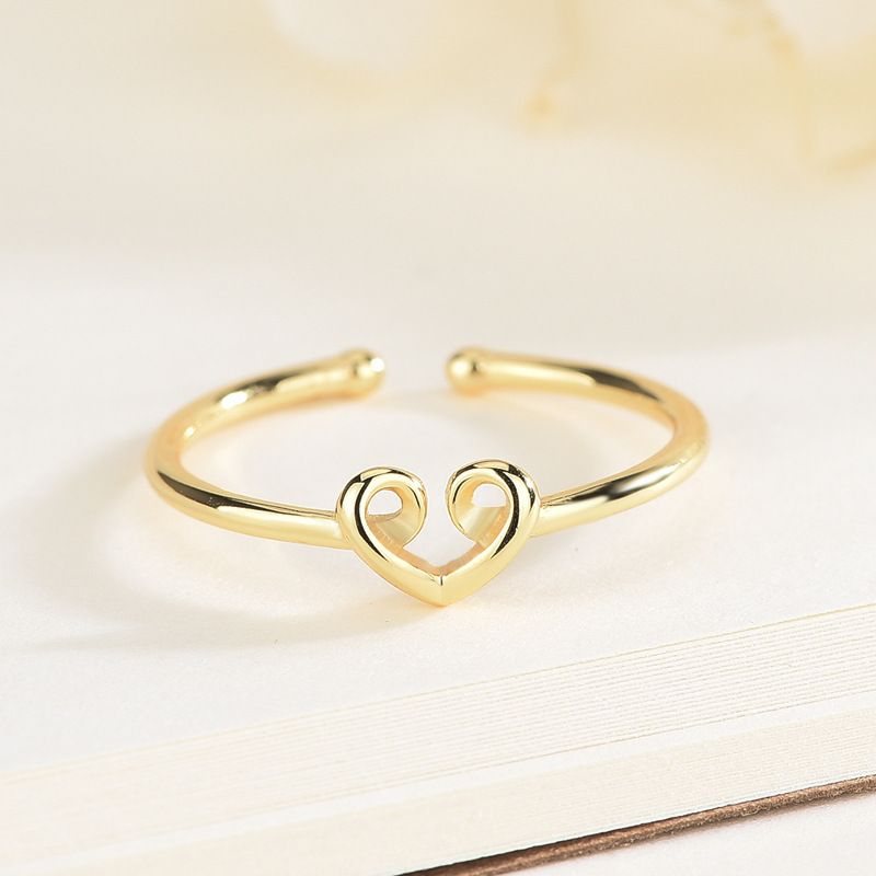 Casual Simple Style Heart Shape Sterling Silver Plating Hollow Out Open Ring
