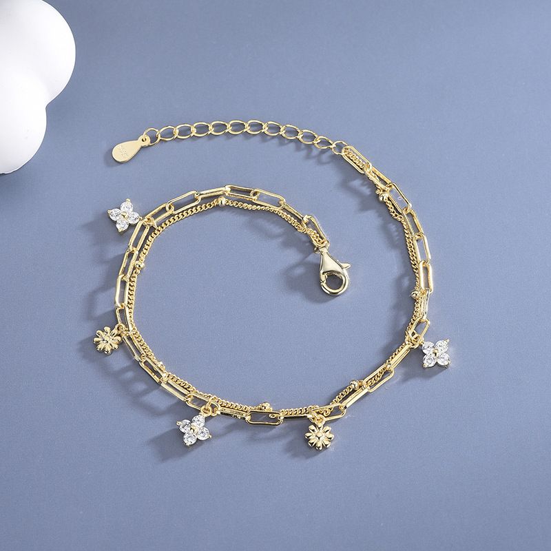 Style Simple Fleur Argent Sterling Incruster Zircon Bracelets