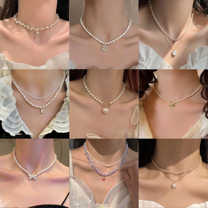 Sweet Heart Shape Bow Knot Alloy Women's Pendant Necklace
