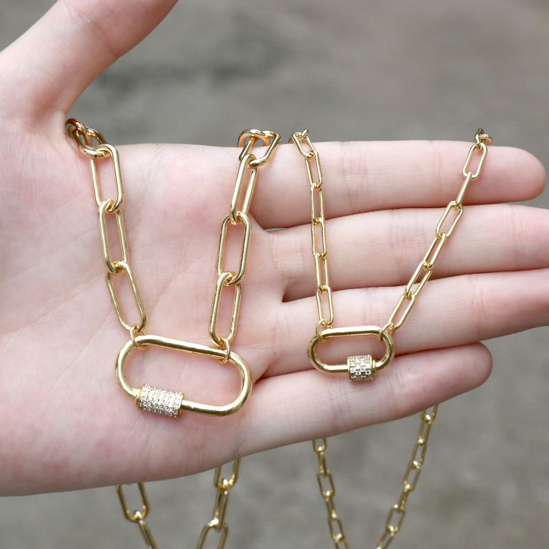Ig Style Elegant Geometric Copper Plating Inlay Zircon 18k Gold Plated Pendant Necklace