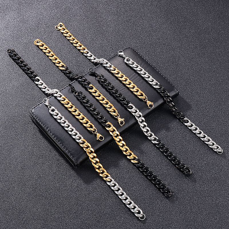 Hip-Hop Punk Color Block Stainless Steel Titanium Steel 18K Gold Plated Men'S Bracelets
