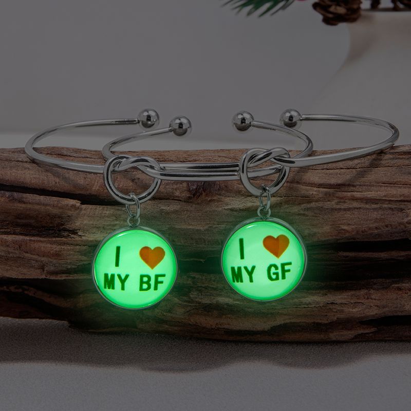 Romantic Letter Alloy Charm Inlay Glass Couple Bangle