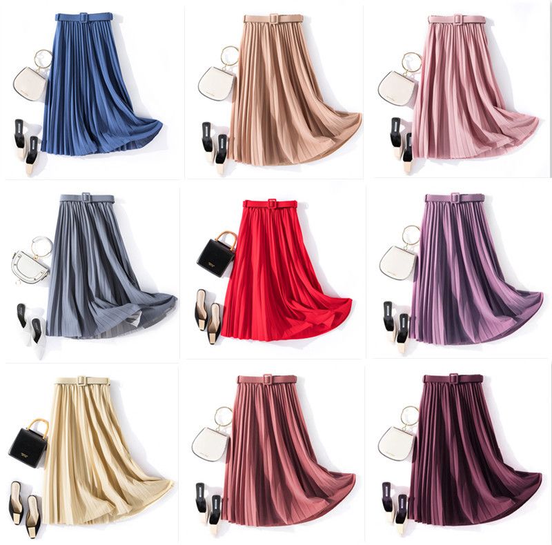 Summer Vacation Simple Style Solid Color Polyester Knee-length Skirts