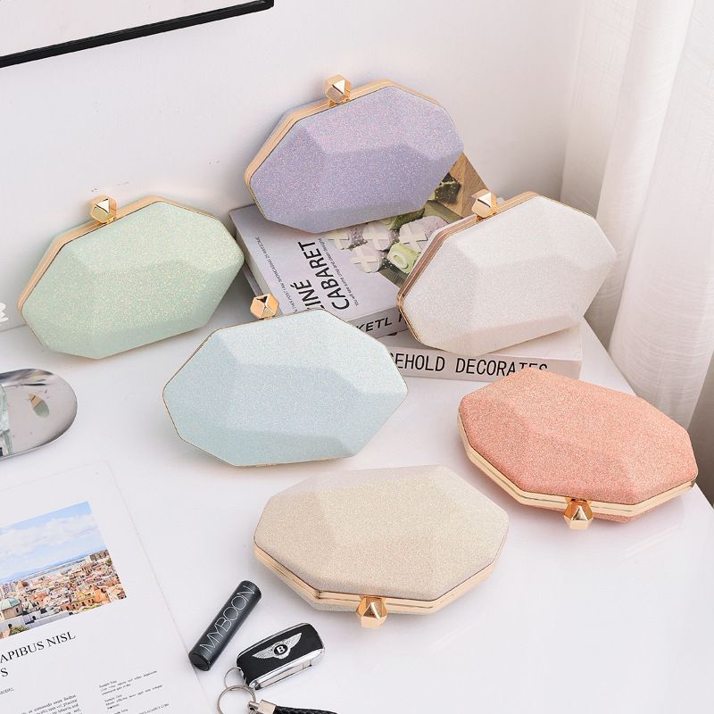 White Champagne Light Green Pu Leather Solid Color Square Evening Bags