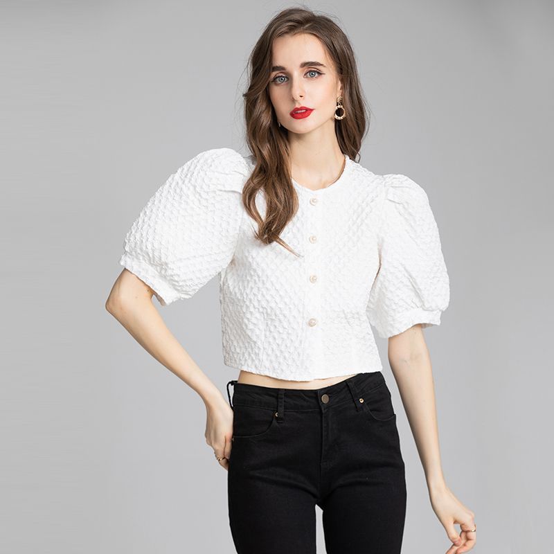 Women's Blouse Short Sleeve Blouses Romantic Solid Color