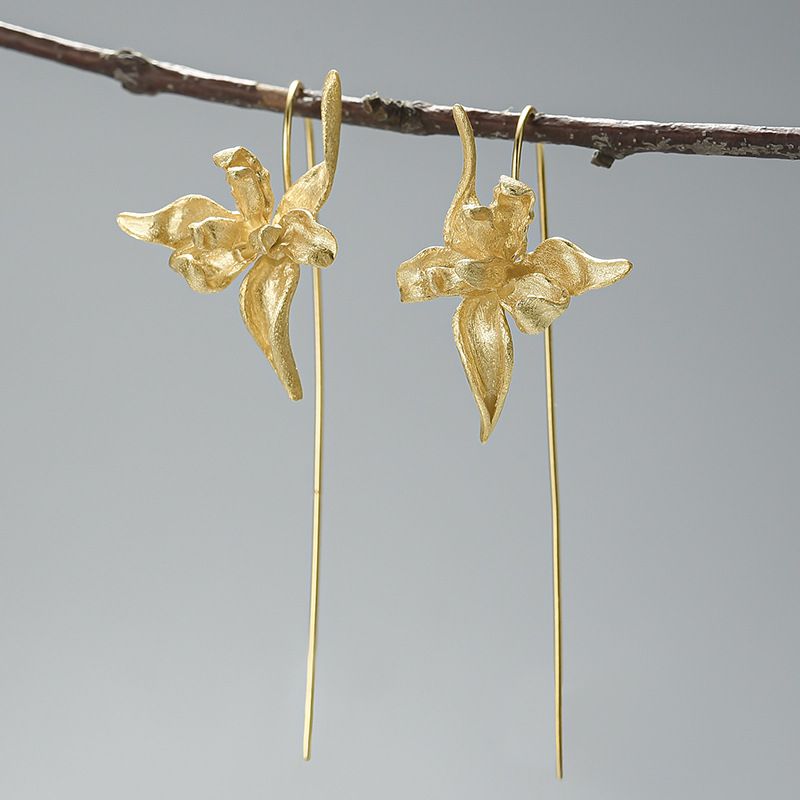 1 Pair Elegant Glam Tassel Flower Plating Sterling Silver Drop Earrings