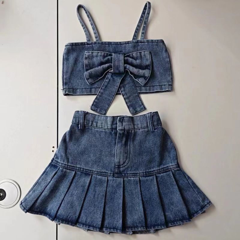 Simple Style Solid Color Bow Knot Cotton Girls Clothing Sets