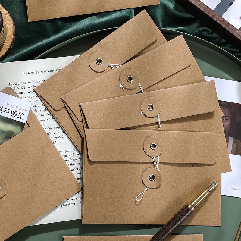 Ins Simple Retro File Bag Style Strap Kraft Paper Envelope Buggy Bag Winding Strap Envelope Bag Stationery T