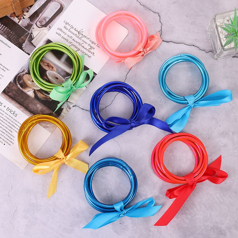 Retro Simple Style Solid Color Bow Knot Silica Gel Women's Wristband