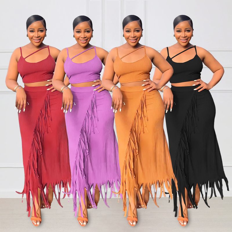 Women's Classic Style Solid Color Polyester Skirt Sets