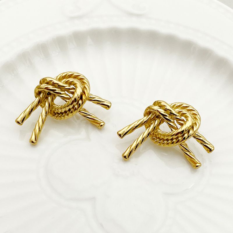 1 Pair Casual Simple Style Knot Polishing Plating 304 Stainless Steel 14K Gold Plated Ear Studs