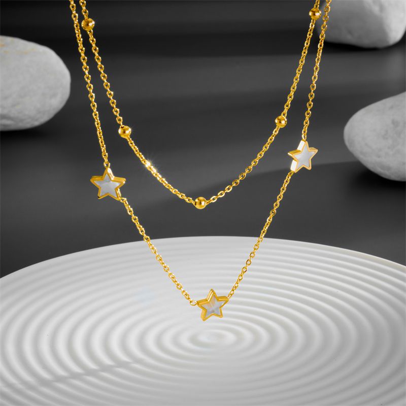 Stainless Steel 18K Gold Plated Simple Style Plating Inlay Star Acrylic Layered Necklaces