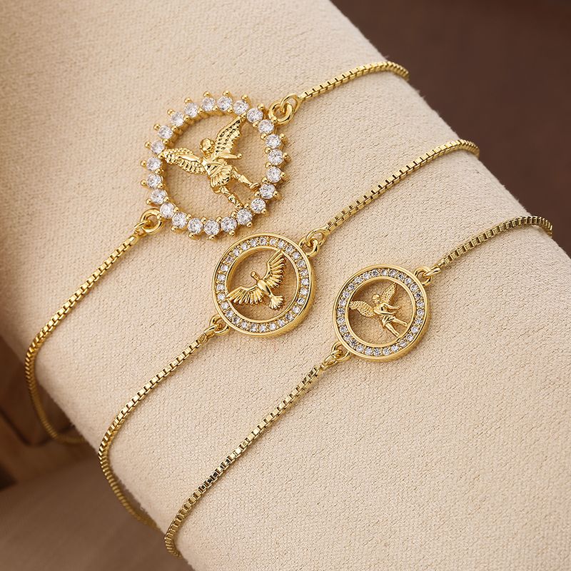 Style Simple Commuer Ange Le Cuivre Placage Incruster Zircon Plaqué Or 18k Bracelets