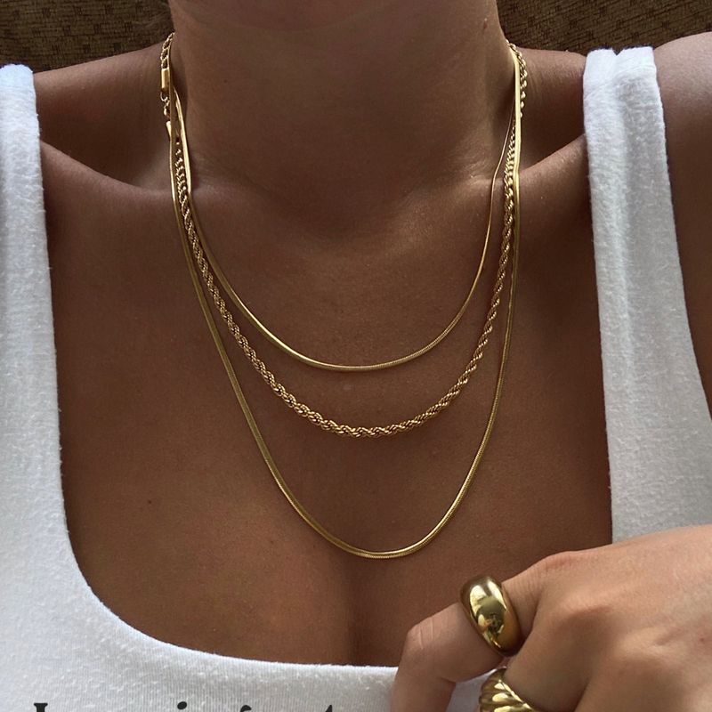201 Stainless Steel 304 Stainless Steel Gold Plated Hip-Hop Vintage Style Plating Geometric Solid Color Layered Necklaces