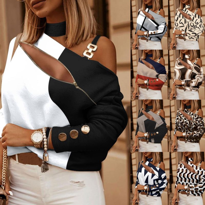 Women's Hoodie Eyelet Top Nine Points Sleeve Long Sleeve T-shirts Zipper Button Metal Casual Preppy Style Streetwear Printing Letter Leopard