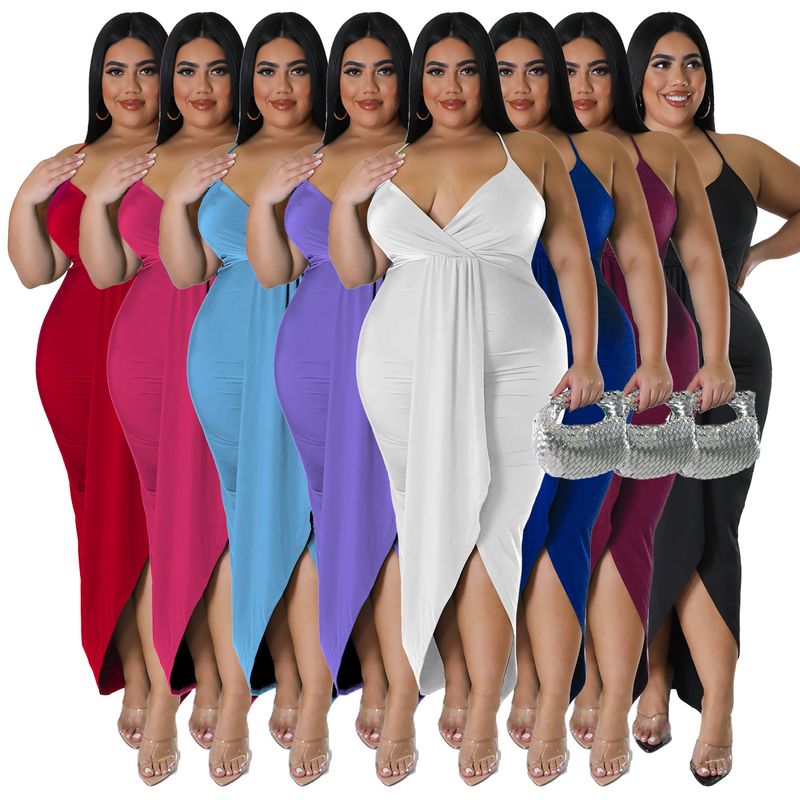 A-line Skirt Commute V Neck Straps Sleeveless Solid Color Midi Dress Street