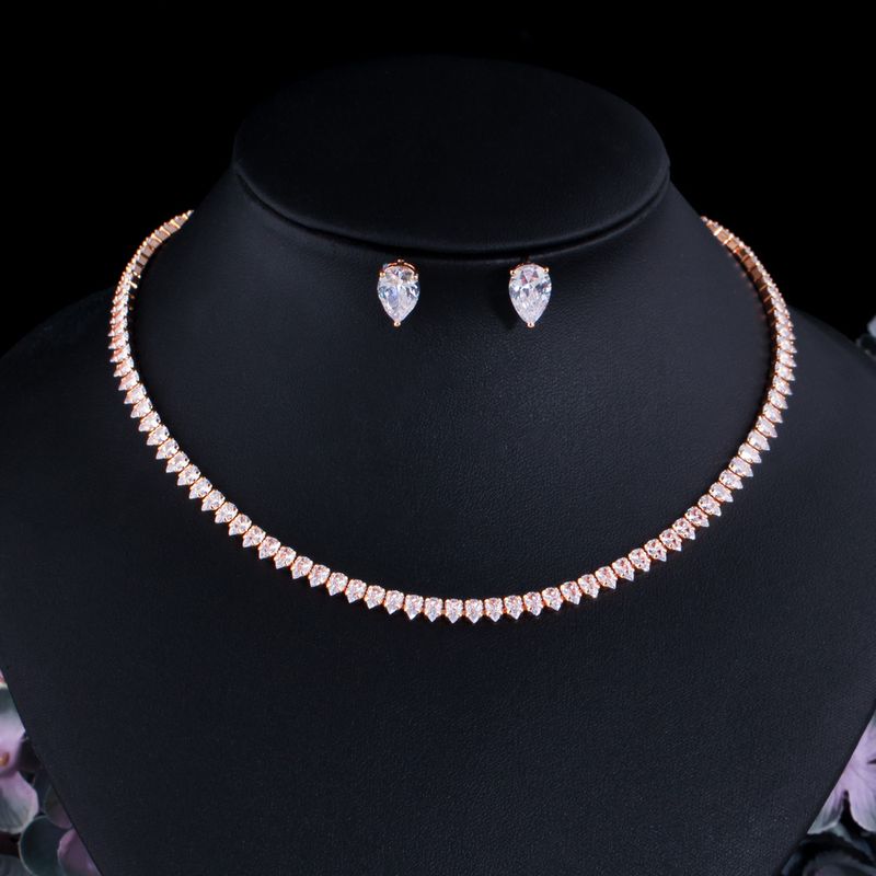 Copper Rose Gold Plated Rhodium Plated Silver Plated Casual Elegant Luxurious Inlay Water Droplets Artificial Gemstones Earrings Necklace