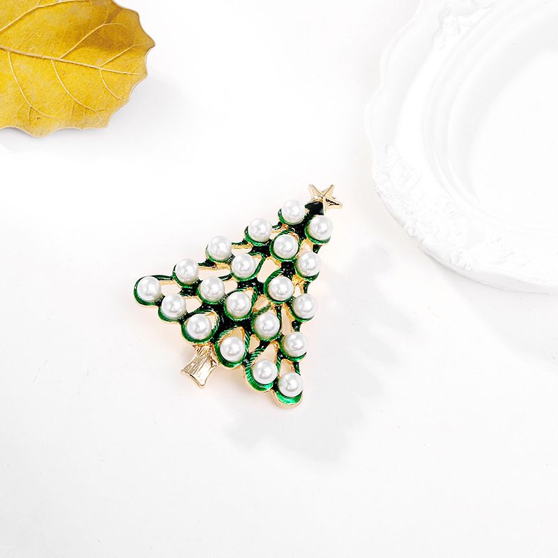 Simple Style Christmas Tree Alloy Inlay Pearl Women's Brooches