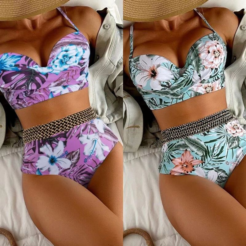 Femmes Fleur Ensemble 2 Pièces Bikinis Maillots De Bain