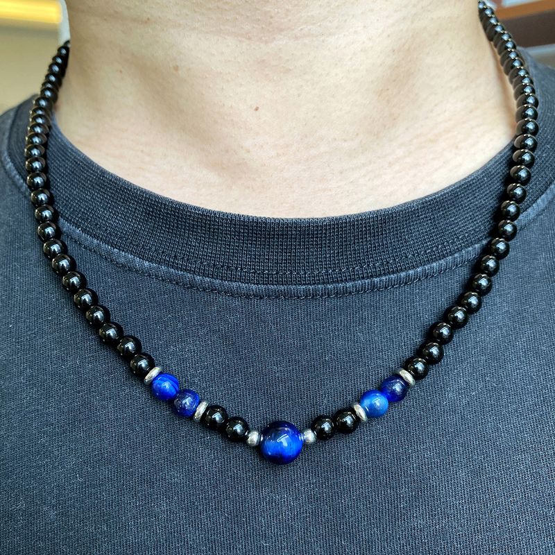 Ethnic Style Solid Color Stainless Steel Natural Stone Beaded Men's Necklace