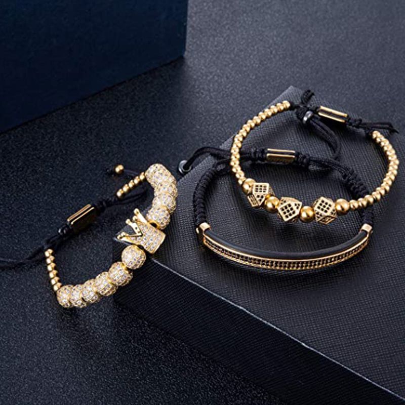 Hip-hop Retro Crown Copper Inlay Zircon Men's Bracelets