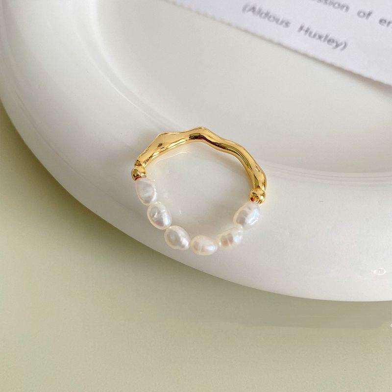 Elegant Irregulär Süßwasserperle Kupfer Überzug Vergoldet Ringe