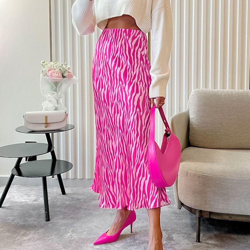 Summer Classic Style Stripe Polyester Midi Dress Skirts