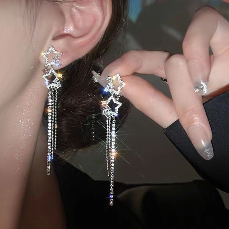 1 Pair Simple Style Star Inlay Alloy Artificial Gemstones Drop Earrings