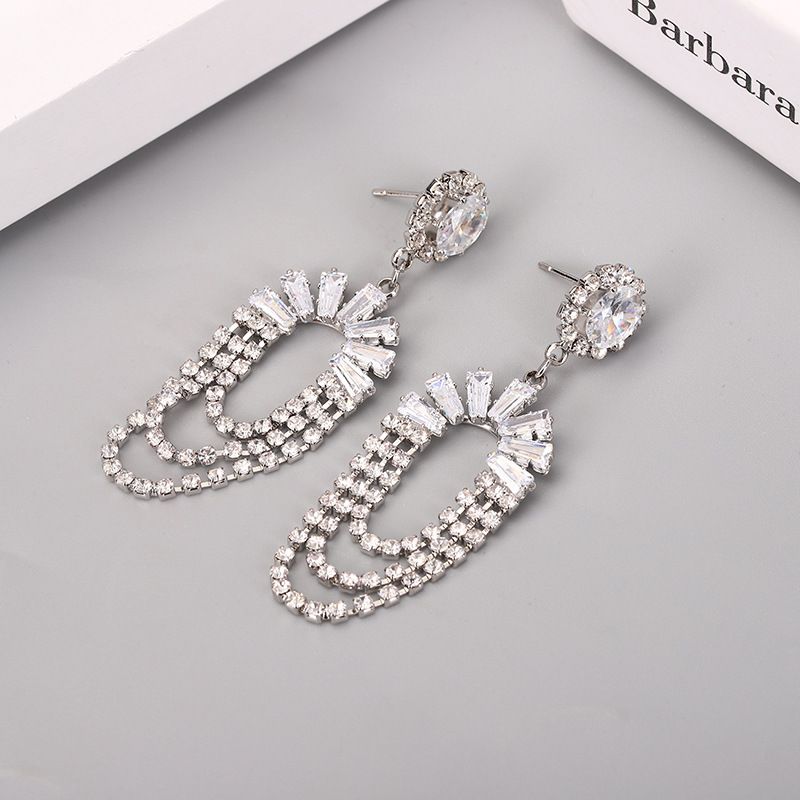 1 Pair Lady Oval Inlay Alloy Artificial Gemstones Drop Earrings