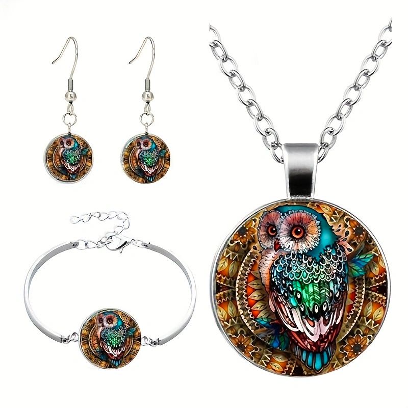 Roman Style African Style Animal Alloy Plating Inlay Glass Silver Plated Women's Jewelry Set