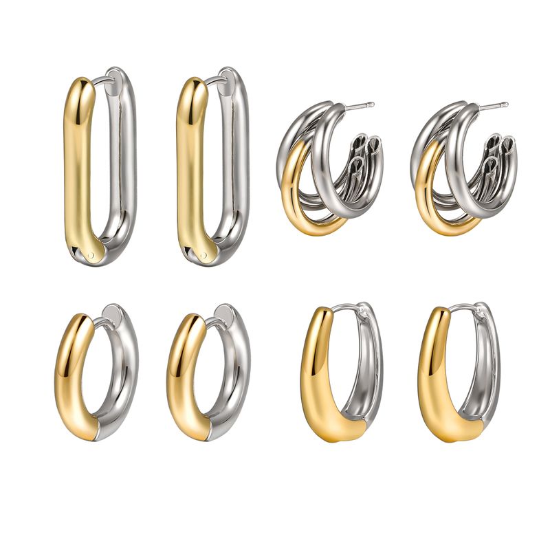 1 Pair Classic Style C Shape Quadrilateral Round Patchwork Plating Alloy Gold Plated Silver Plated Hoop Earrings