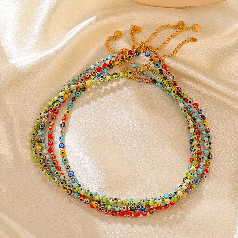 Moderner Stil Auge Glas Glas Perlen 18 Karat Vergoldet Frau Halskette