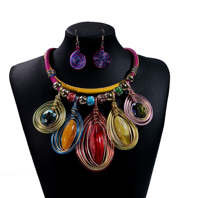 Ethnic Style Bohemian Oval Alloy Plating Women's Earrings Necklace