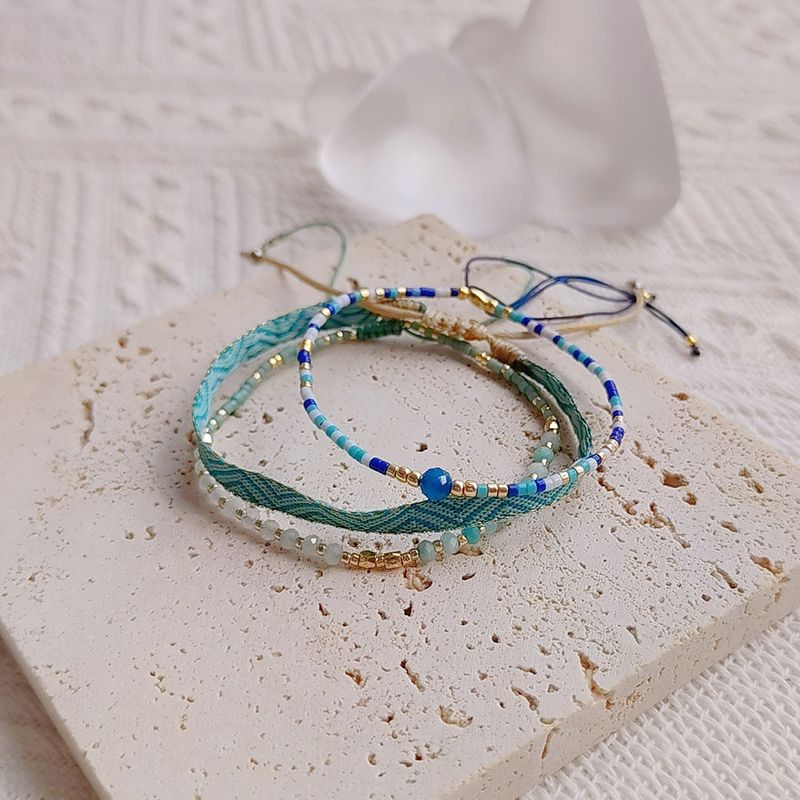 Simple Style Round Natural Stone Seed Bead Ribbon Knitting Women's Bracelets