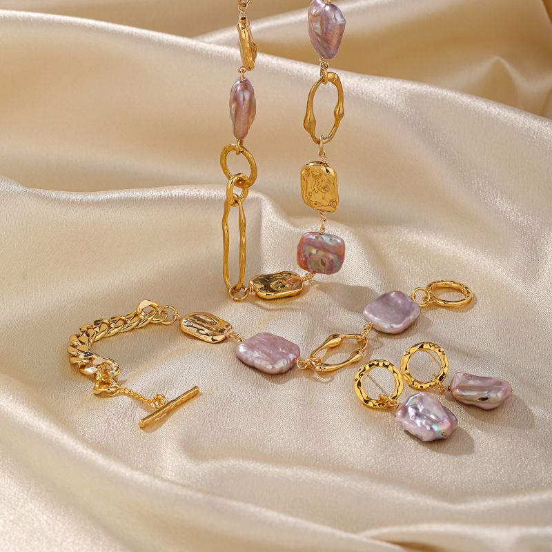 Classique Géométrique Perle Artificielle Alliage Patchwork Plaqué Or 18k Femmes Bracelets Des Boucles D'oreilles Collier