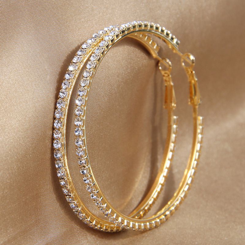 1 Pair Elegant Simple Style Round Inlay Alloy Rhinestones Hoop Earrings