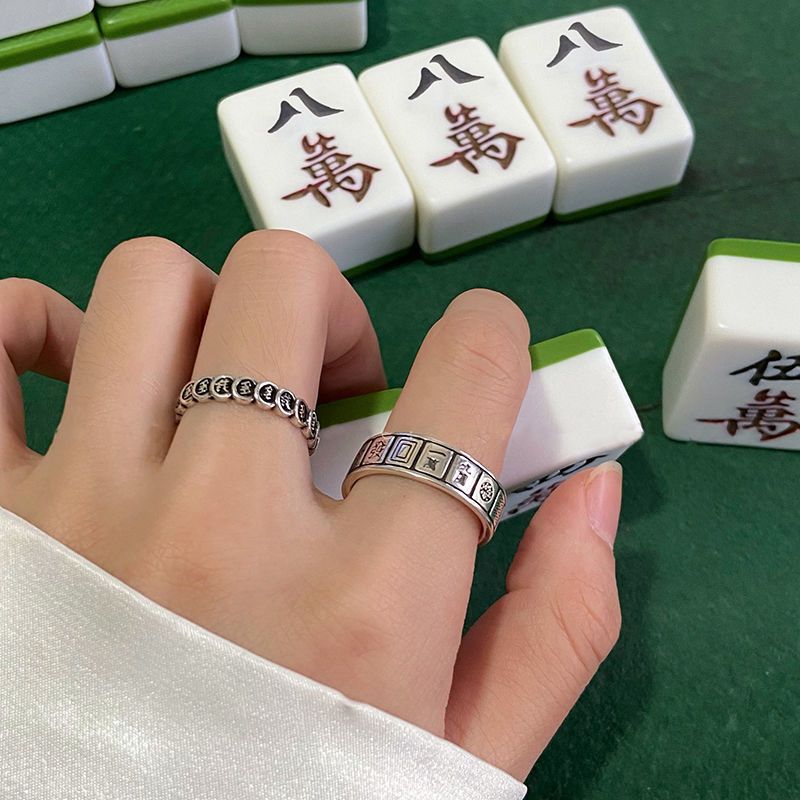 Novelty Simple Style Word Mahjong Alloy Plating Unisex Open Ring