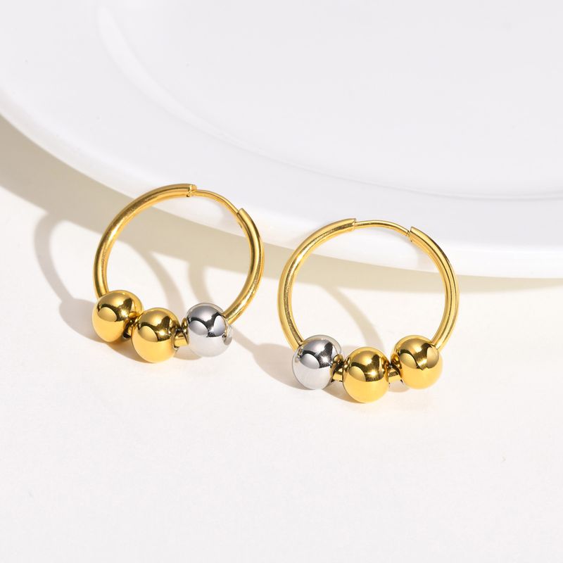 1 Pair Simple Style Ball Plating 304 Stainless Steel Gold Plated Hoop Earrings